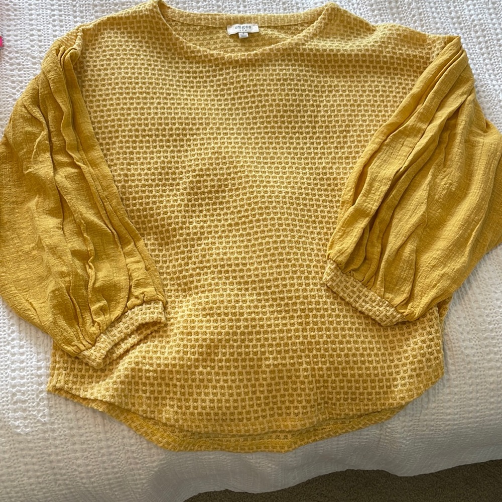 Umgee Yellow Lightweight Two Fabric Long Sleeve